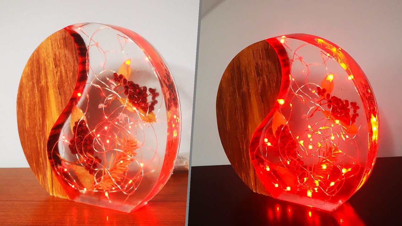 Epoxy Resin Lamp with LED Lights and Wooden Squares 