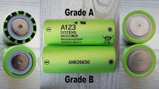 A123 Systems ANR26650M1B Grade A and Grade B LFP batteries' discharge capacity test