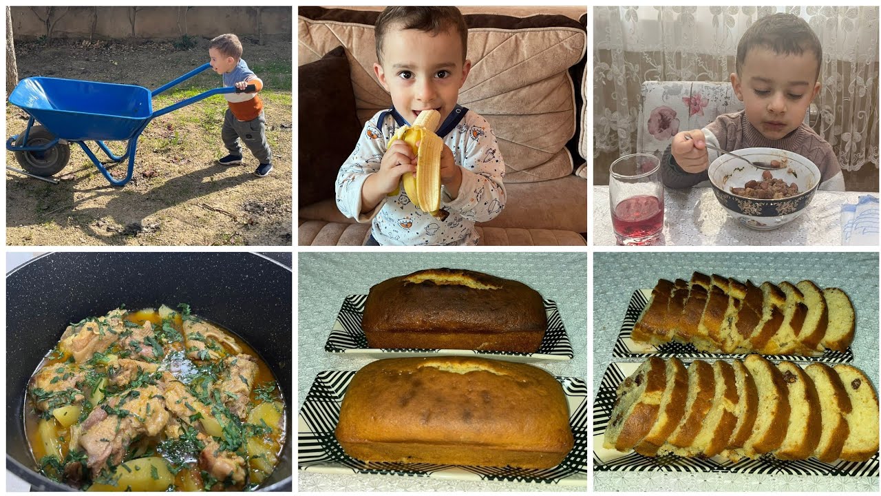 Nənə bala həyətdə təmizlik edirik.Kişmişli və sadə keks.Şəkər pudrası hazırladım.