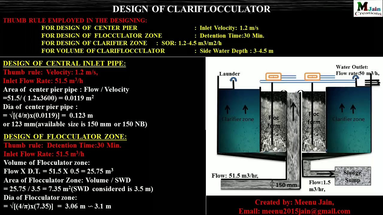 Designing calculation of Clariflocculator || Water treatment calculation ||  Advance Clarifier Design - YouTube
