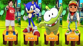 Tag with Ryan vs Sonic Dash vs Subway Surfers World Tour Marrakesh vs Om Nom Run 2 - All Characters screenshot 5