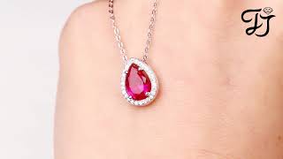 Handmade Silver Artificial Ruby Teardrop Pendant Necklace - FarJary