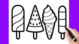 how to draw ice cream drawing, easy drawing step by step