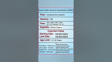 UPSC Geo Scientist 85 Vacancy Online Form 2024 | UPSC Vacancy 2024 |