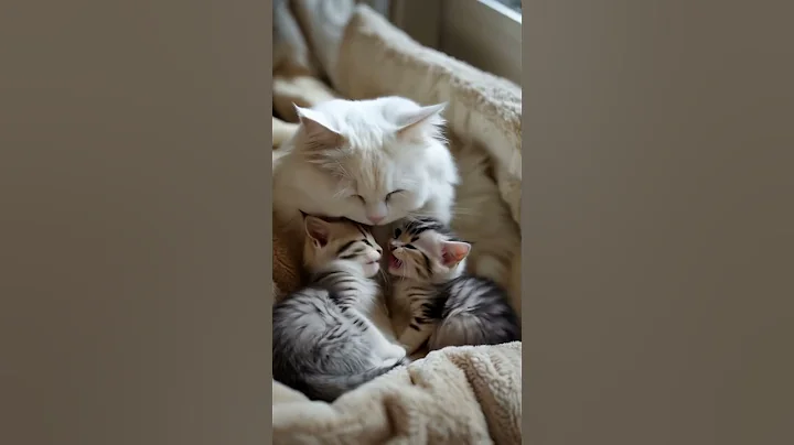 Watch the video about Cute Persian Cat Cuddling with her adorable kittens ❤️😍 #cat #cute #catvideos #trendingshorts