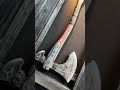 Hand-forged "Ragnarok Kratos axe" with carved handle and Luminescent Glow-in-the-Dar Runes