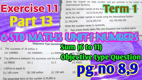 6 std Maths -(unit 1)Numbers- Exercise 1.1( sum 6 to 11)- pg no 8,9-part 13- New Samacheer Syllabus