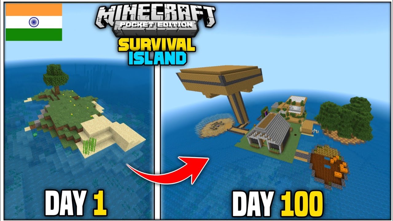 I Survived 100 Days On A SURVIVAL ISLAND In Minecraft Pocket Edition ...