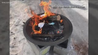 Protestors burn face masks in front of Idaho Statehouse
