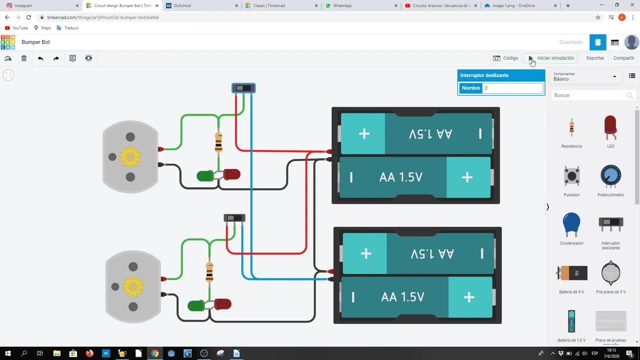 Simulación en Tinkercad del Bumper Bot , robot electromecánico. Sin ...