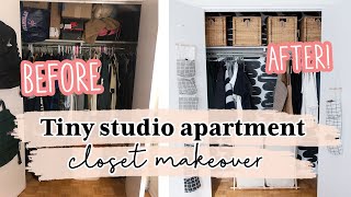 DIY SMALL CLOSET MAKEOVER | How to makeover a small studio apartment closet