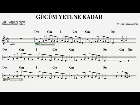 GÜCÜM YETENE KADAR--Dm--(Play Along)--:Guitar,Keyboard,Flute,Violin,Melodica,Ukulele,Ney,Recorder.