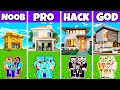 Minecraft Battle: Family Elegant Modern House Build Challenge - Noob vs Pro vs Hacker vs God