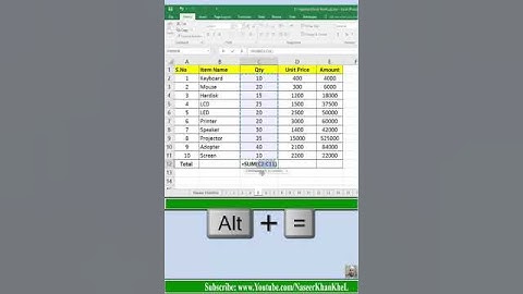 Excel Shortcut Key for Sum Auto Sum  #excel #shortcuts #naseerkhankhel #ytshorts