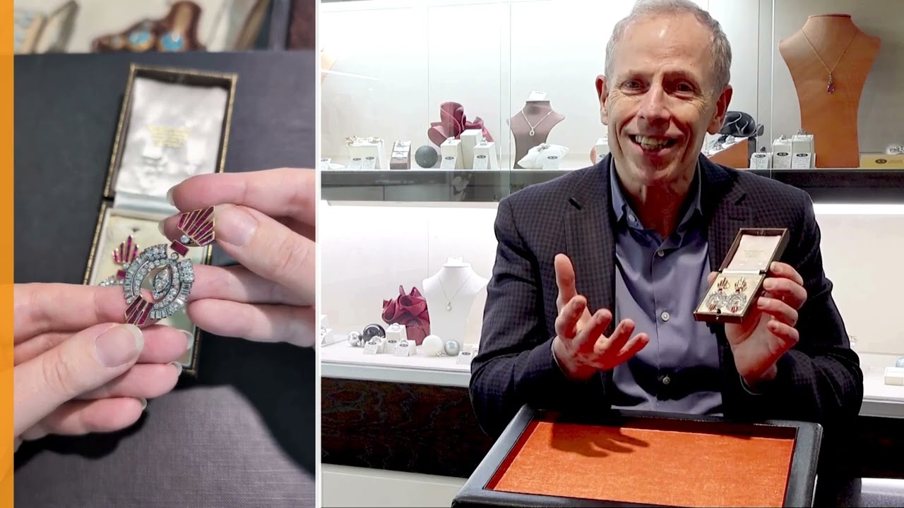 5.10ct Mozambique Ruby and 5.38ct Diamond, 18ct Yellow Gold Drop Earrings - Art Deco - Vintage