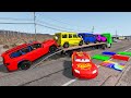 Flatbed Truck McQueen | Transportation with Truck - Pothole vs Car #7 | BeamNG.Drive Gameplay