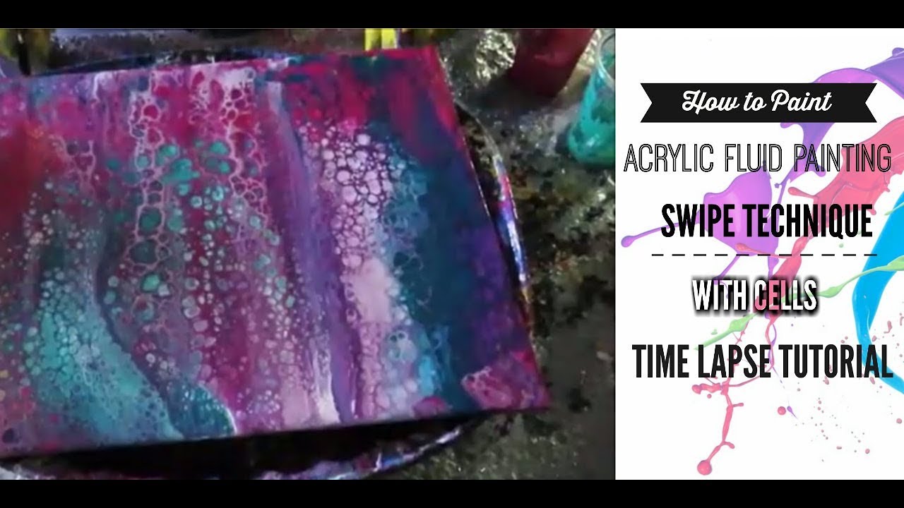 How to Paint an Acrylic Fluid Pour Painting with cells using a swipe ...