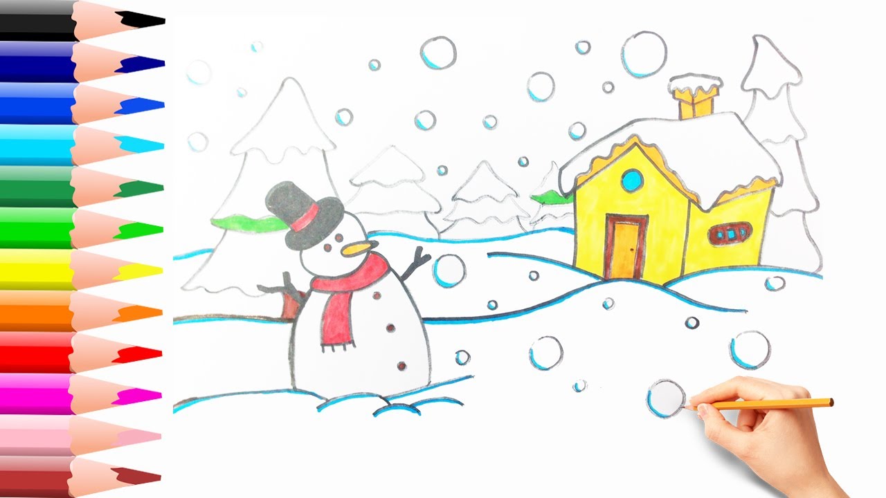Easy Christmas Scenery Drawing For Kids | Christmas Drawing Tutorial ...