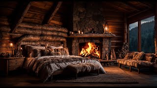 Cozy Cabin Bedroom Ambience | Cozy Rain For Sleep | Crackling Fireplace | Cozy Winter Ambience |