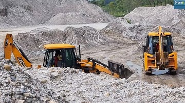 Following JCB to Its Work- Loading Gravel on Dump Truck- JCB Backhoe Video