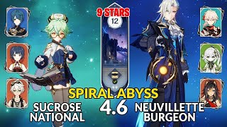 New 4.6 Spiral Abyss│Sucrose National & Neuvillette Burgeon | Floor 12 - 9 Stars | Genshin Impact