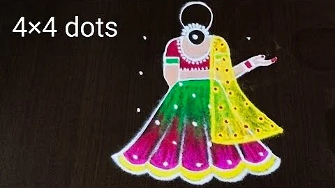 Easy girl rangoli for New year 2026 with dots/peacock sankaranti mugglu/rangoli@nschannelrangoli