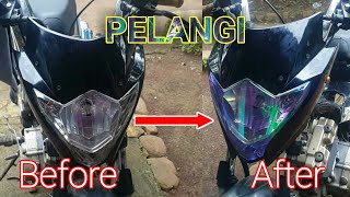 Cara Pasang Skotlet Hybrid Pelangi Pada Lampu Satria Fu #nicssticker #skotletpelangi