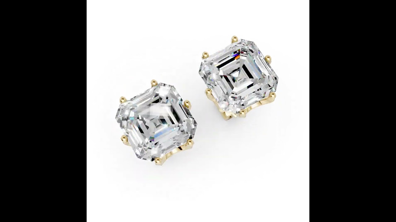 Asscher Cut Lab Diamond Six Prong Crown Stud Earrings