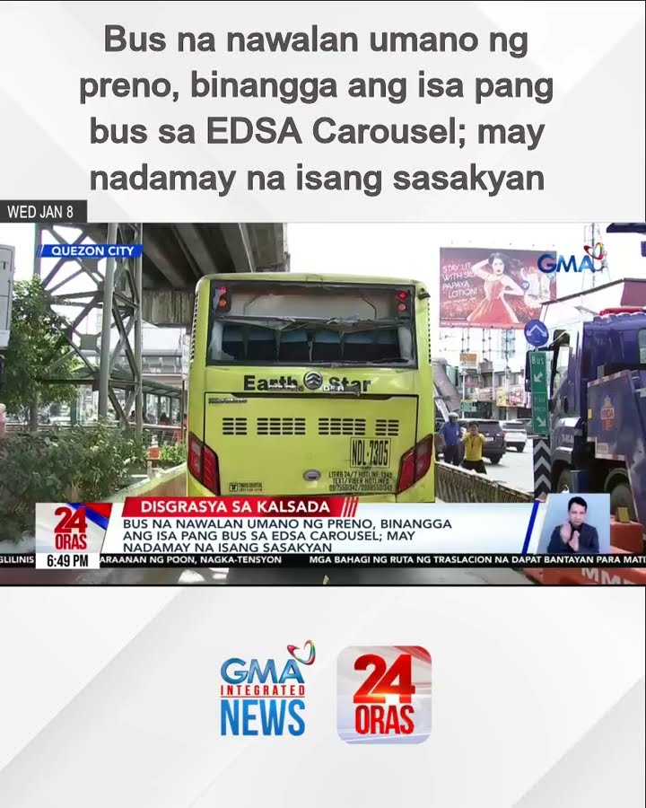 Bus na nawalan umano ng preno, binangga ang isa pang bus sa EDSA Carousel | 24 Oras