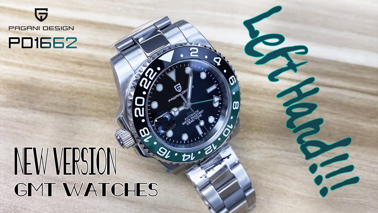 PAGANI DESIGN GMT PD1662 New Version, Left Hand Black Green Bezel
