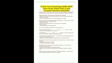Autism Core Knowledge QABA ABAT Exam Study Slides Part 1 with Complete Solutions 2023/2024