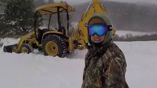 Winter Storm IZZY. Plowing FOOT OF SNOW John Deere 110 Tractor Backhoe Loader. by Uncle Jack's Outdoors 1,231 views 2 years ago 8 minutes, 43 seconds