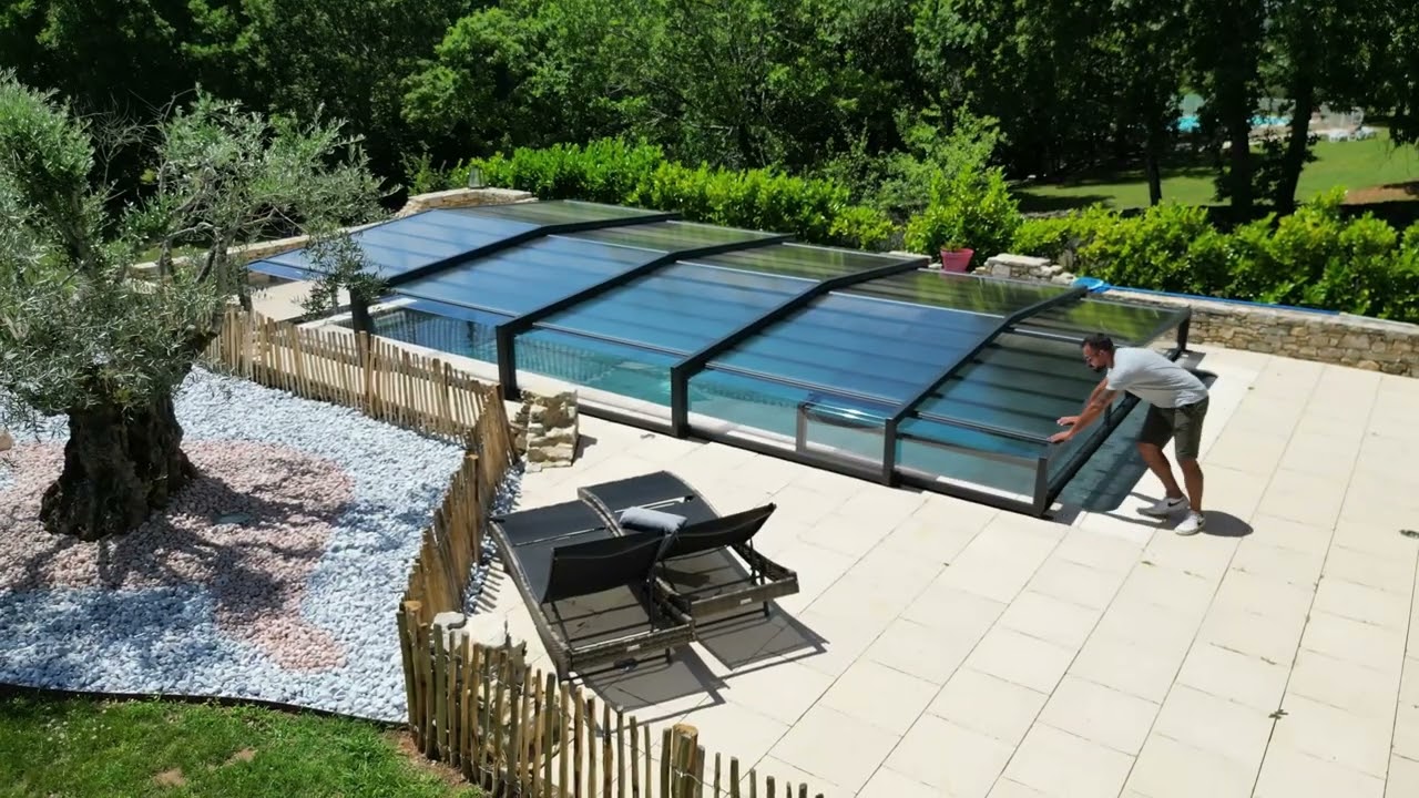 ERIDAN ABRI DE PISCINE BAS TÉLÉCOPIQUE SANS RAIL AU SOL