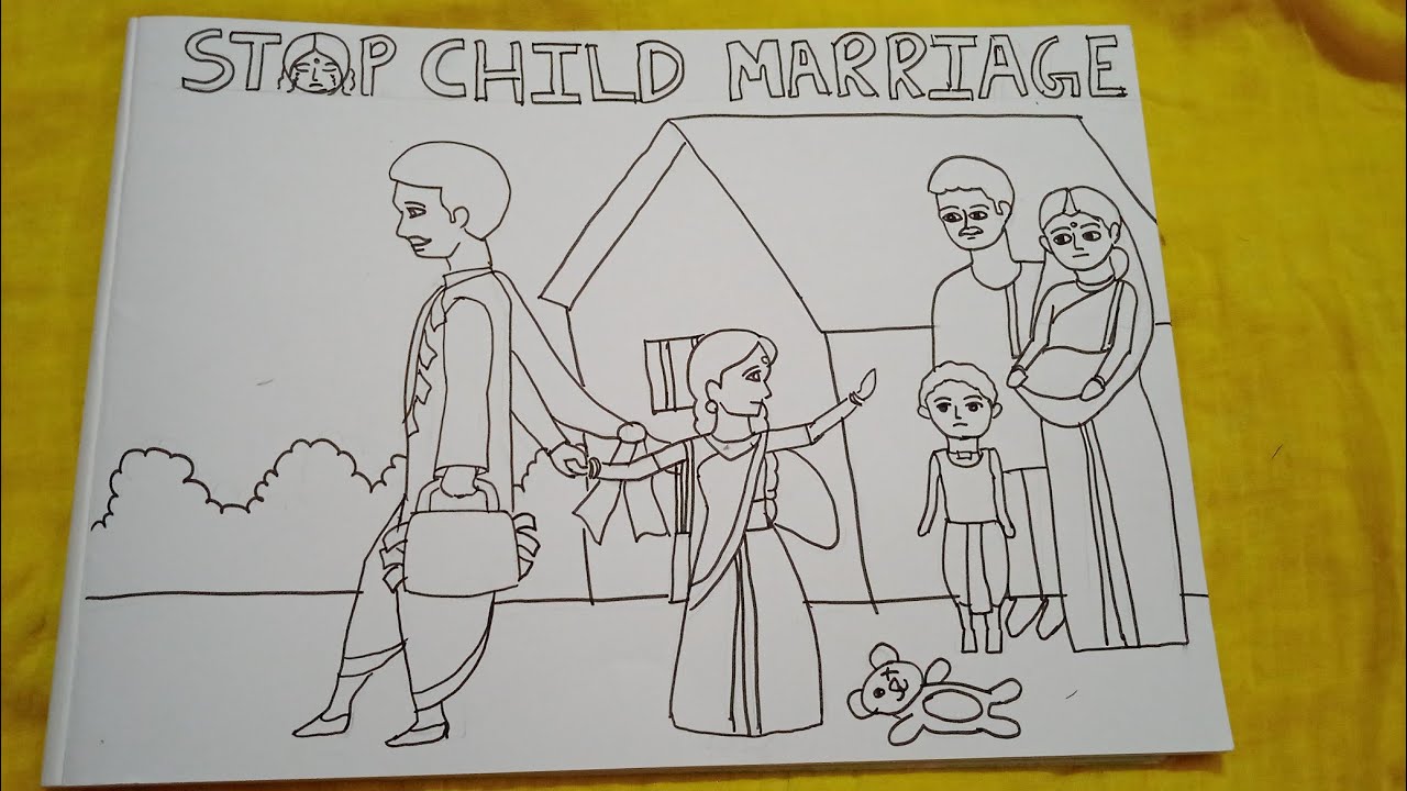 Drawing on Stop child marriage || Child marriage drawing  #journeyofmycolours #drawing #motivational - YouTube