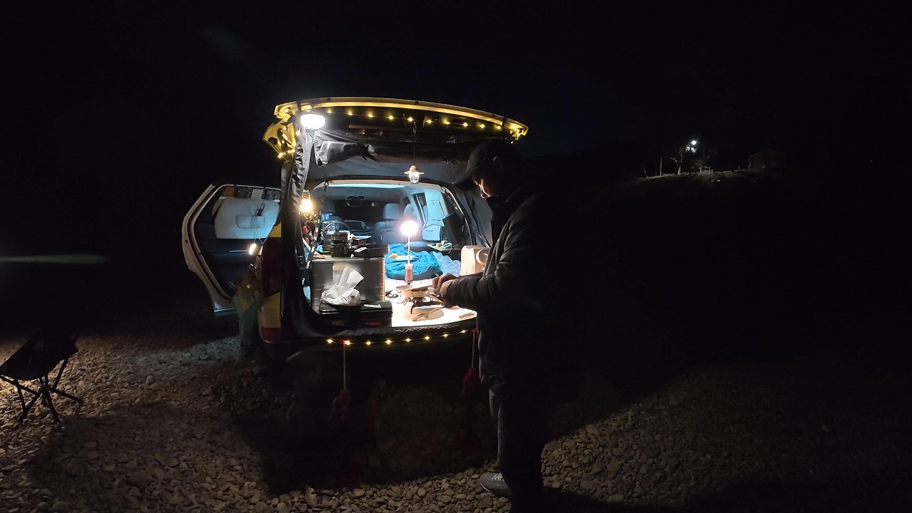 홍천강 힐링차박 ! 평탄화가 끝내주는 노지에서 차박힐링#팰리세이드차박 #노지차박