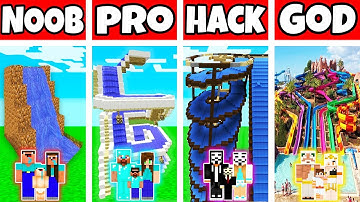 Minecraft: FAMILY WATER SLIDE BUILD CHALLENGE - NOOB vs PRO vs HACKER vs GOD in Minecraft