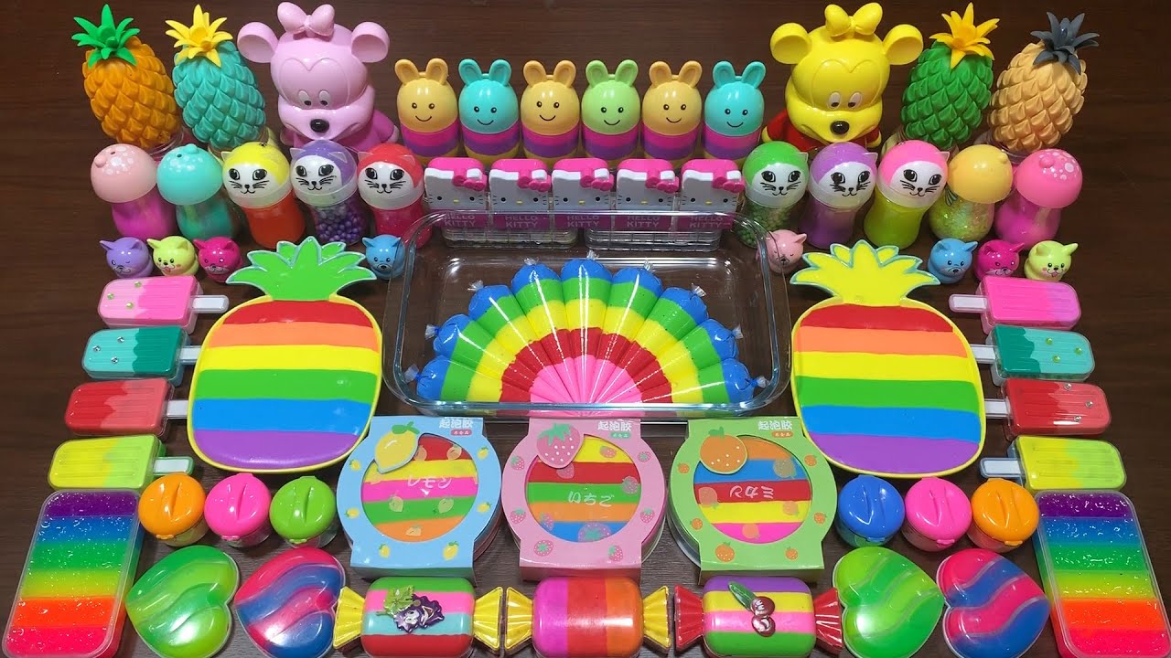 RAINBOW PINEAPPLE & PIPING BAGS - Mixing Makeup, Clay and MORE Into Slime ! Satisfying Slime 