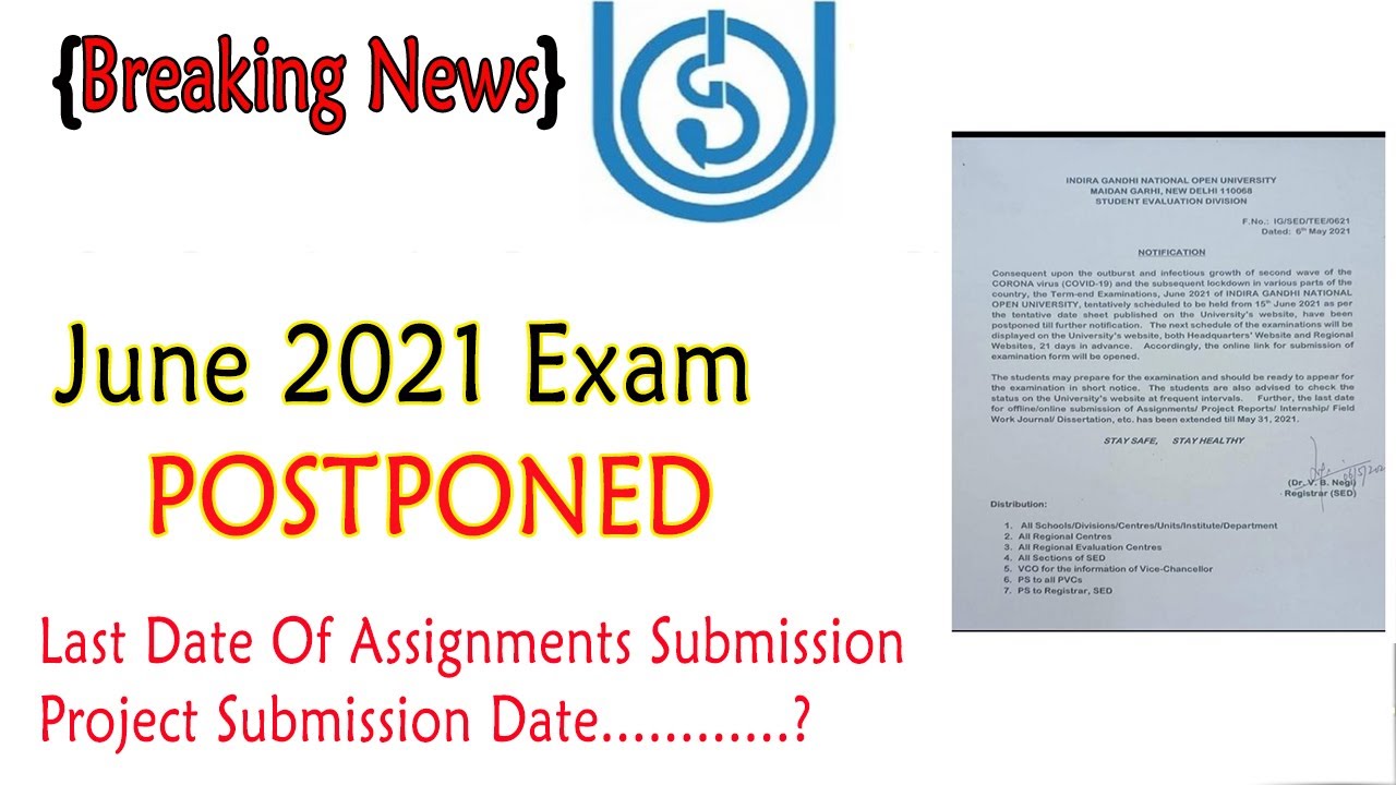 {Breaking News } IGNOU June 2021 Exam Postponed