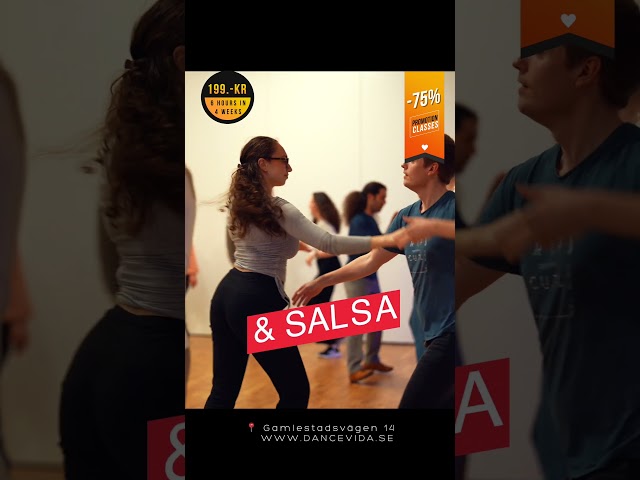 Salsa and Bachata from scratch 
Promotion classes of 6 hours in 4 lessons
199.-kr for 6 hours of classes
www.dancevida.s