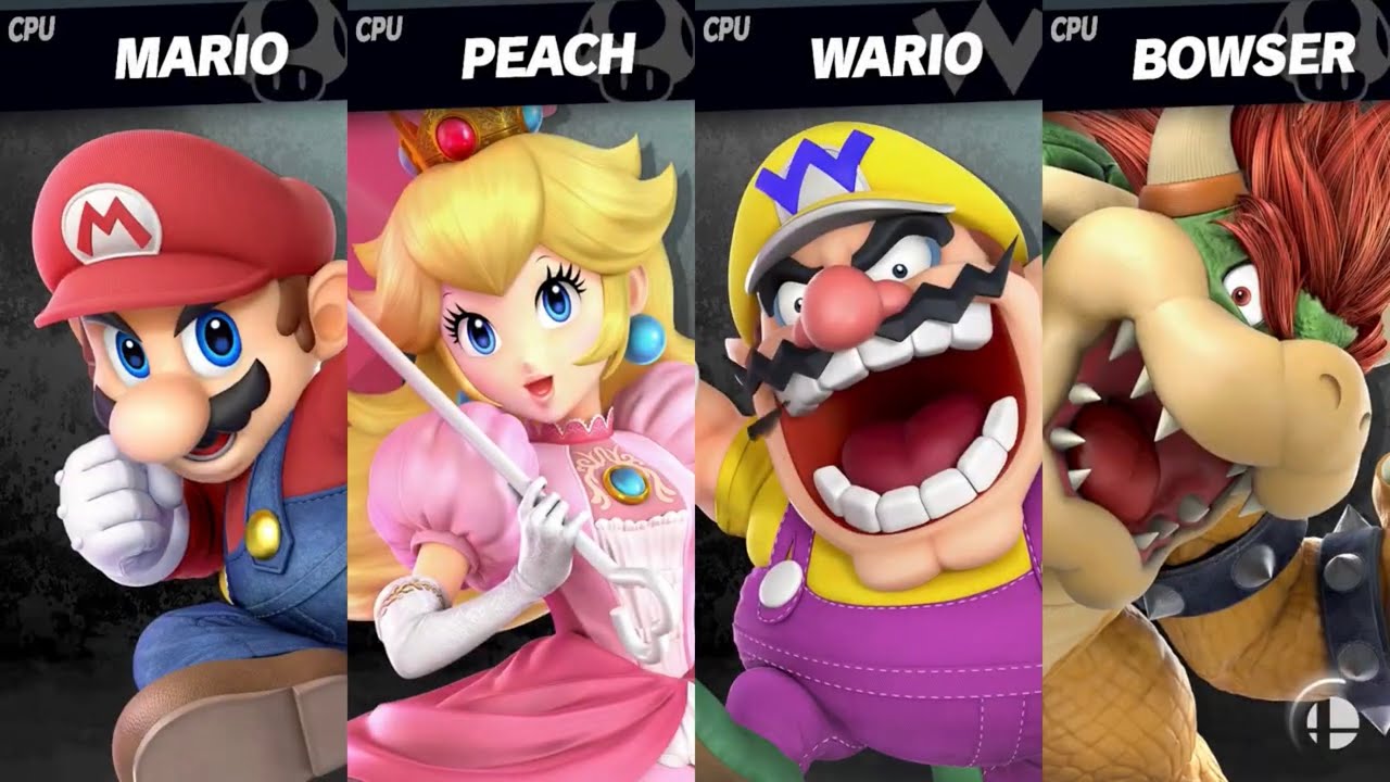 Super Smash Bros. Ultimate - Mario vs Peach vs Wario vs Bowser - YouTube