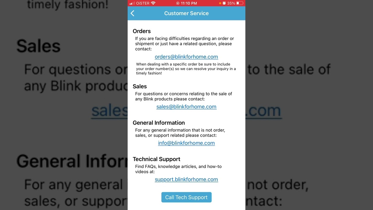How to contact support in Blink app?