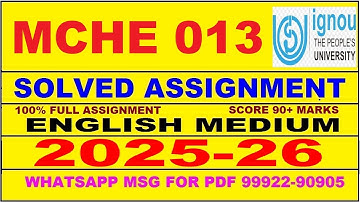 MCHE 013 solved assignment 2025-26 in English || mche 013 solved assignment 2026 || mche13 2025-26