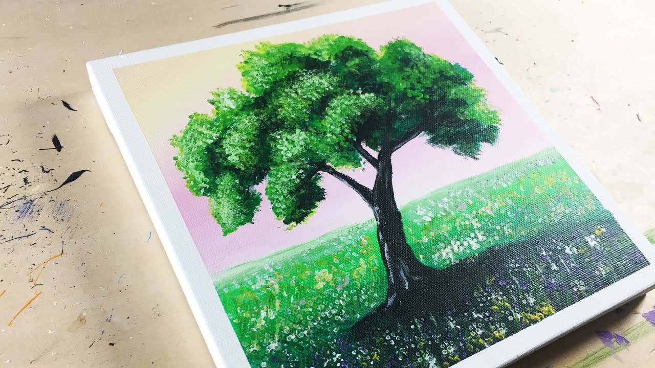 How To Paint A Tree Using Acrylic Summer Acrylic Painting Tutorial For Beginners 64 Youtube