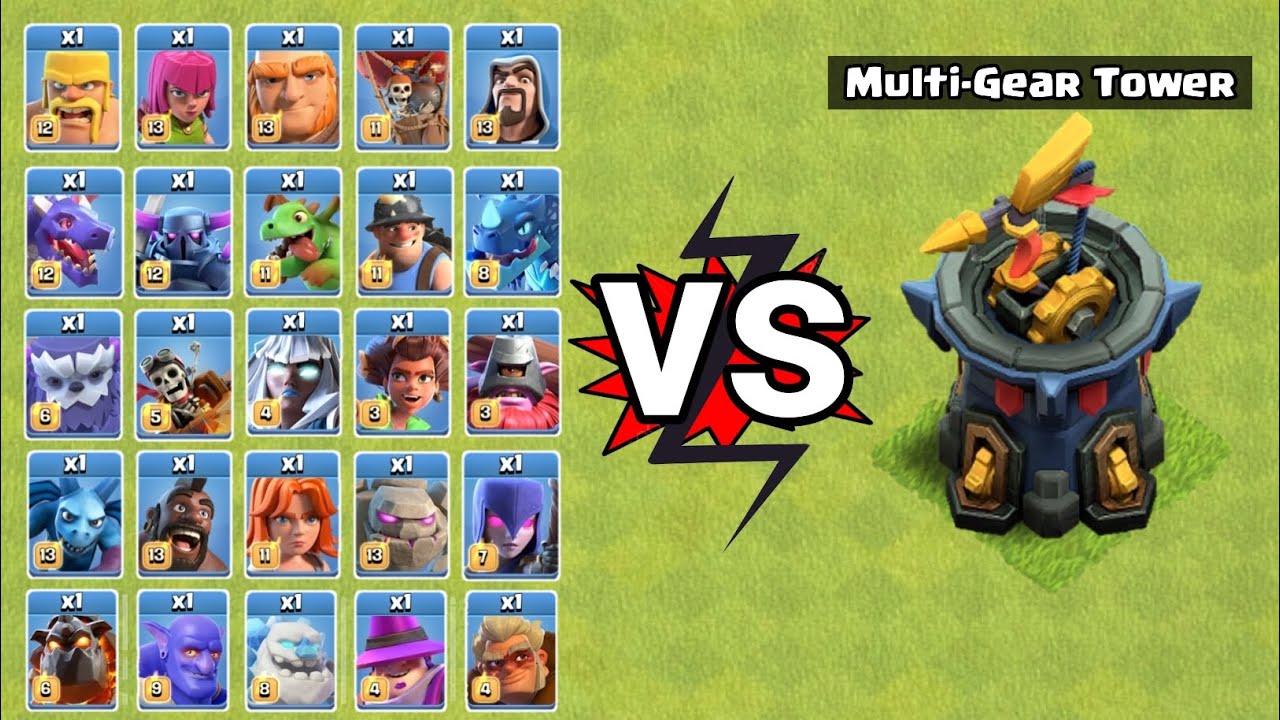 Multi gear tower vs every troops || Clash of clans