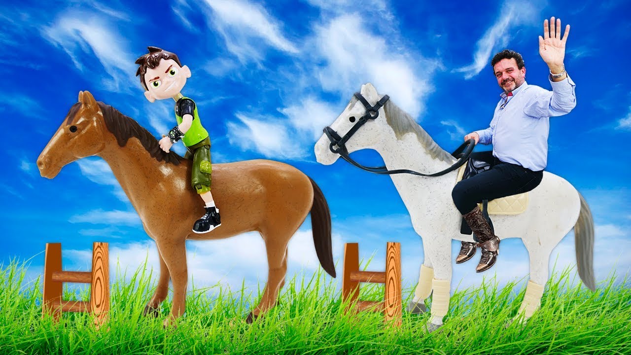 ⁣Steam Smith monta un caballo. Juguetes de Ben 10. Videos de juguetes para niños.