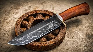 Forging a Damascus Bowie Knife From Bearing Cylindrical Rollers