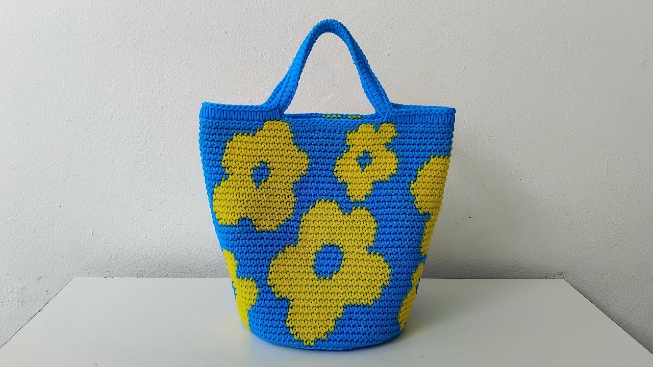 Daisy crochet handbag  with pattern&diagram (กระเป๋าถือโครเชต์ลายดอกเดซี่ พร้อมแพทเทิร์นและผังลาย)