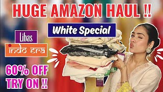 Huge Amazon All White Kurta Set Haul | Anarkali, cotton, Pakistani ,kurta set with dupatta | Try on