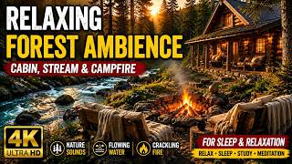 🌲 **Relaxing Forest Ambience** 🌲 Cozy Log Cabin, Mountain Stream & Campfire 🔥 4K HDR | Nature Sounds