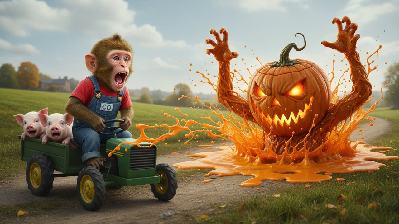 Monkey CO Drives Concrete Mixer to Rescue Piglets from Pumpkin Goo on Halloween 🐒🐖| CO RESCUE TEAM